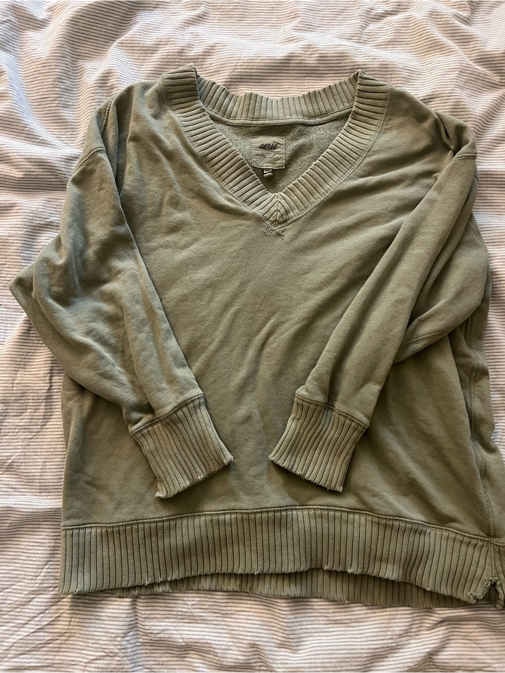 aerie Olive V-Neck Pullover Sweater